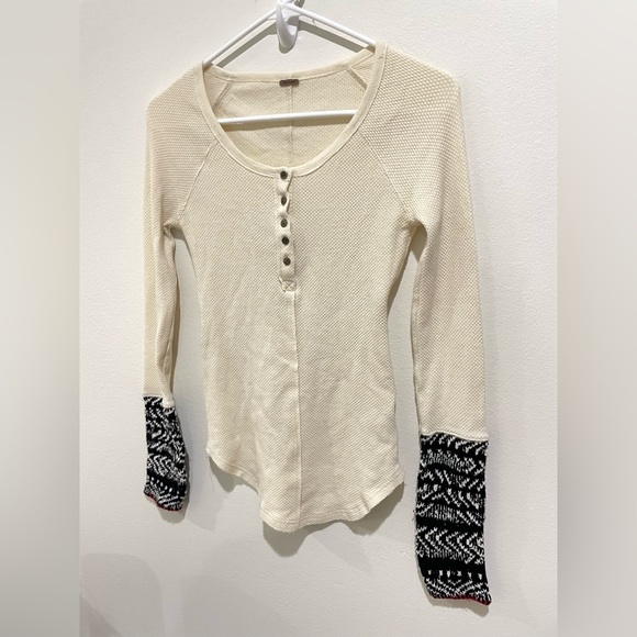 Free People Alpine Knit Cuff Henley Thermal Tunic Top Bella Swan S Y2K Cabincore - Picture 4 of 5